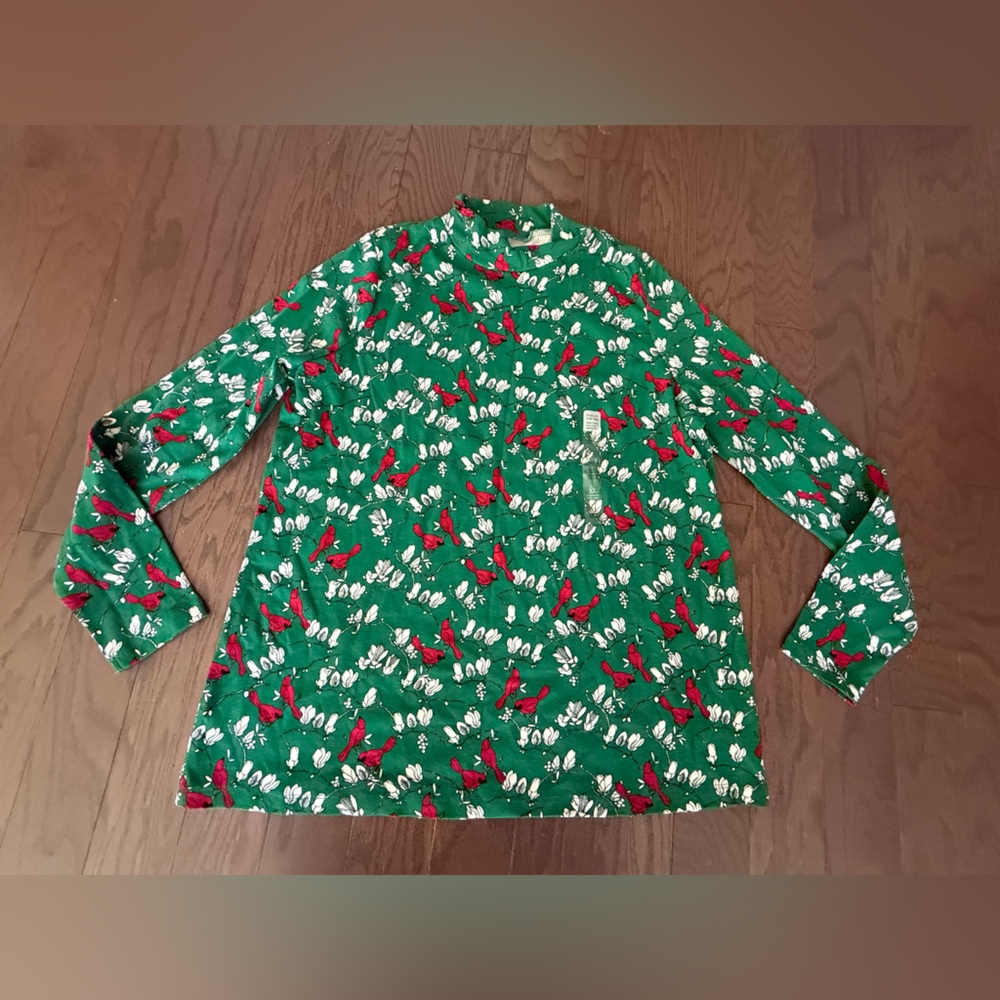 Kim Rodgers Long sleeve turtleneck shirt sz XL cardinal Christmas cotton bird